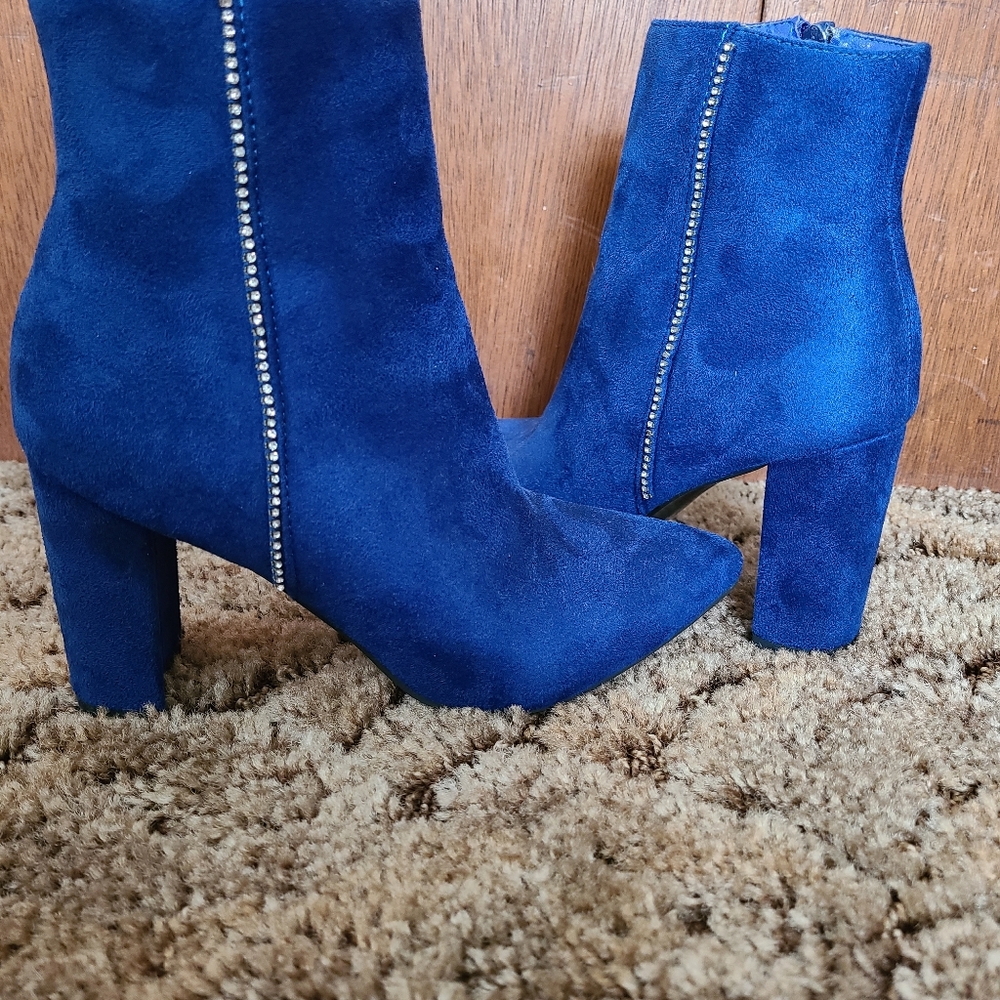 Blue Block Heeled Booties